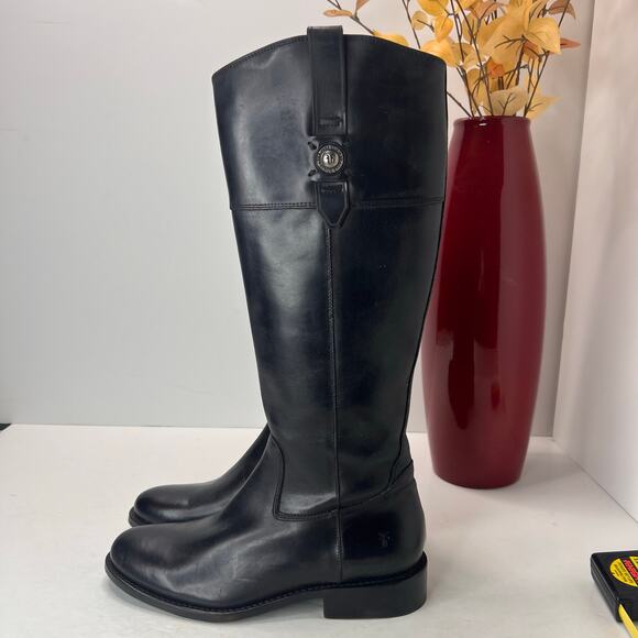 Frye Melissa Button Leather Equestrian Tall Riding Boots Black Women 7.5B - Picture 3 of 8